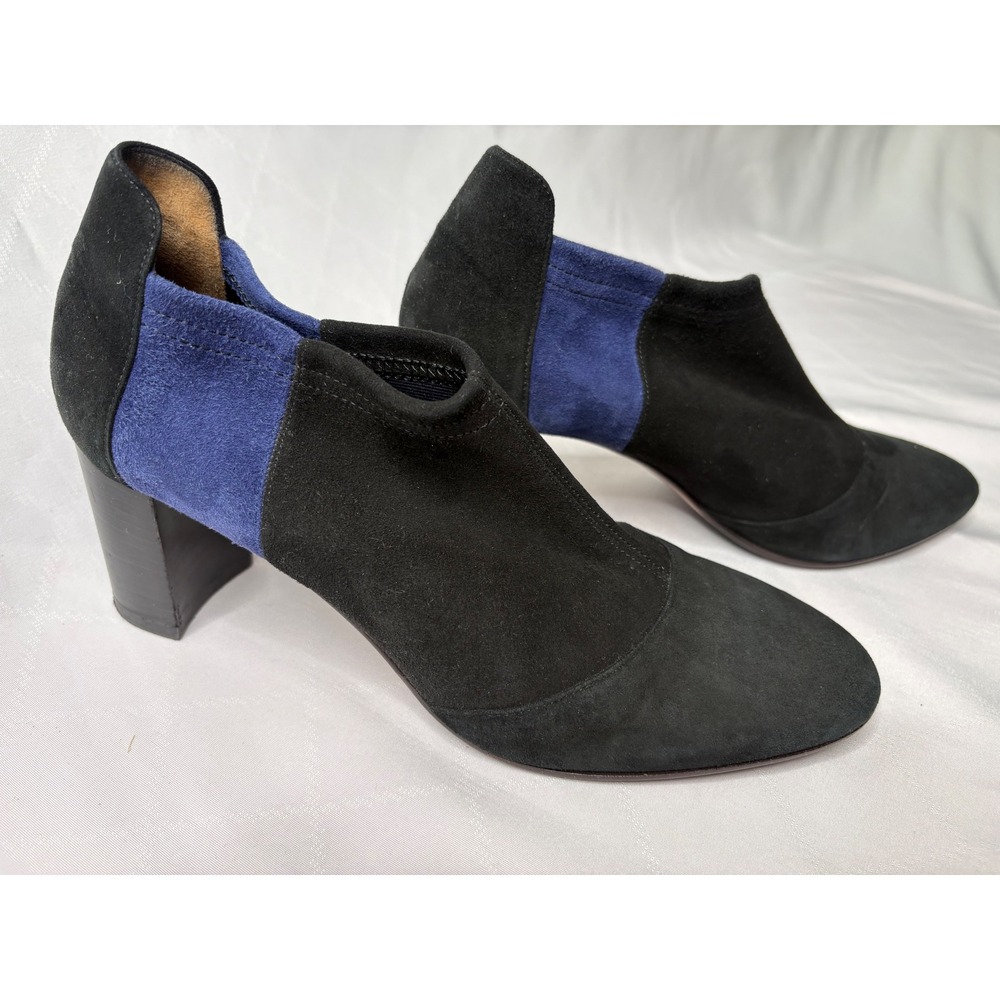AQUATALIA Womens Black Blue Suede Block Heel Shooties Sz 7.5 Quiet Luxury Office